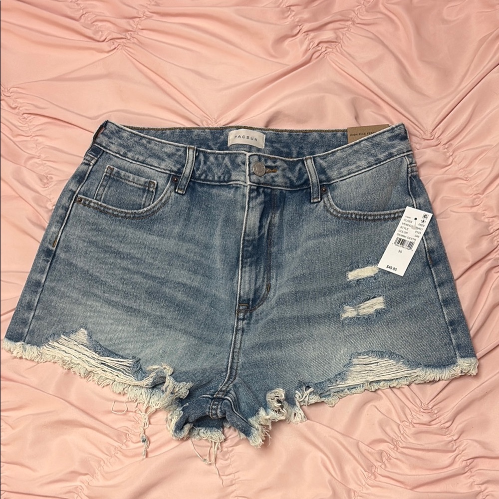 PacSun Blue Distressed Jean Shorts Raw Hem